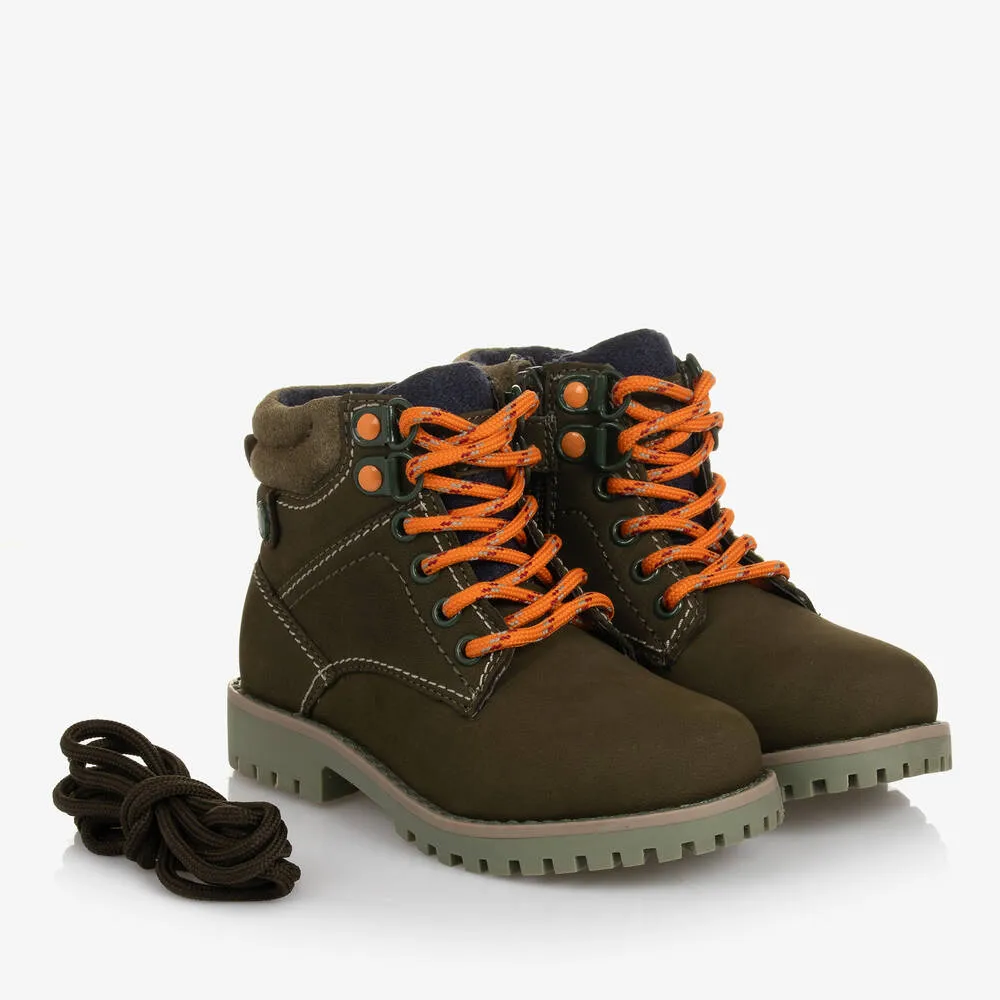 Boys Khaki Green Leather Boots