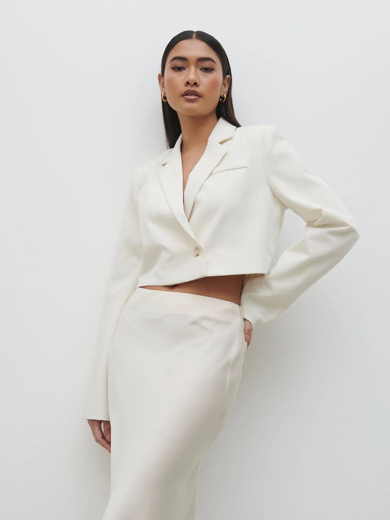 Breya Cropped Blazer - Oyster