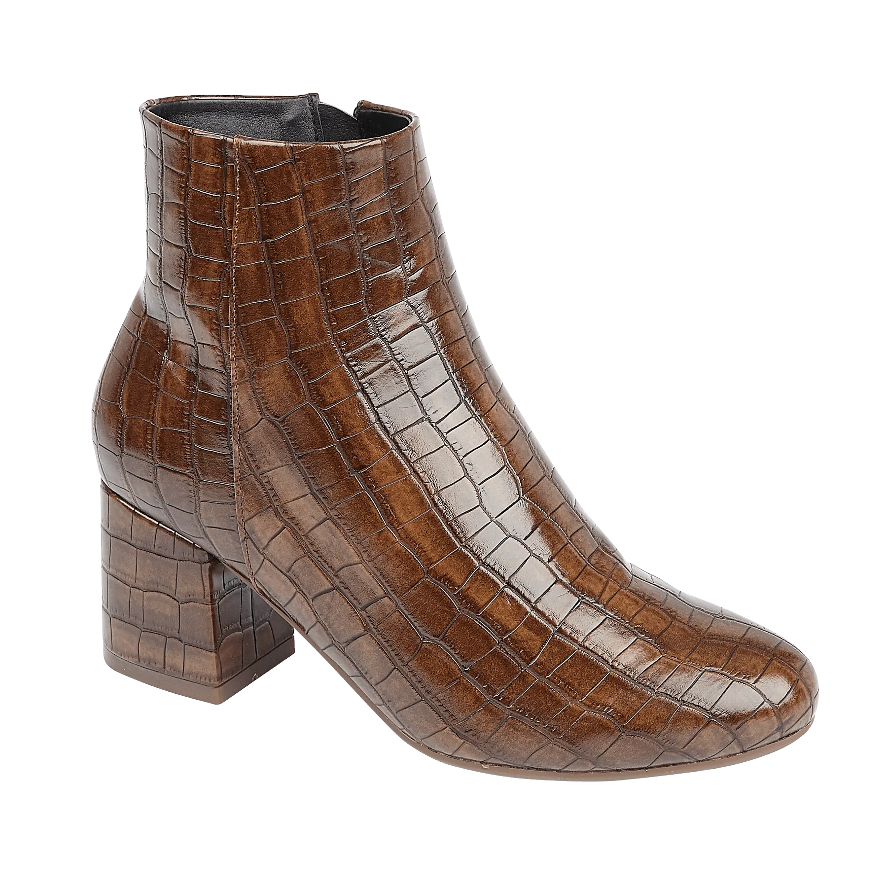 brown faux croc ankle boots on sale - stacked heel - lucille tan