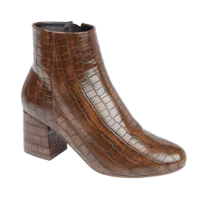 brown faux croc ankle boots on sale - stacked heel - lucille tan