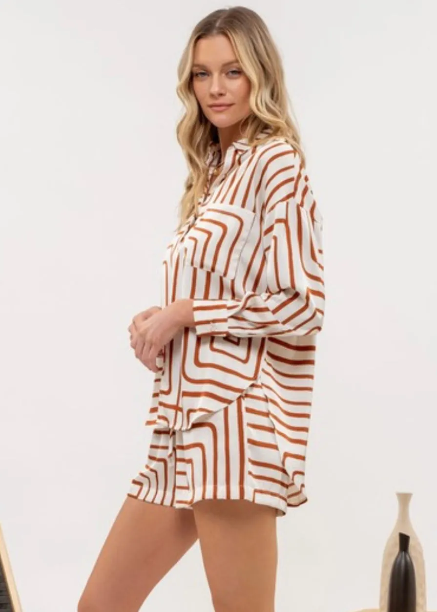 Brown Geometric Patterned Shirt