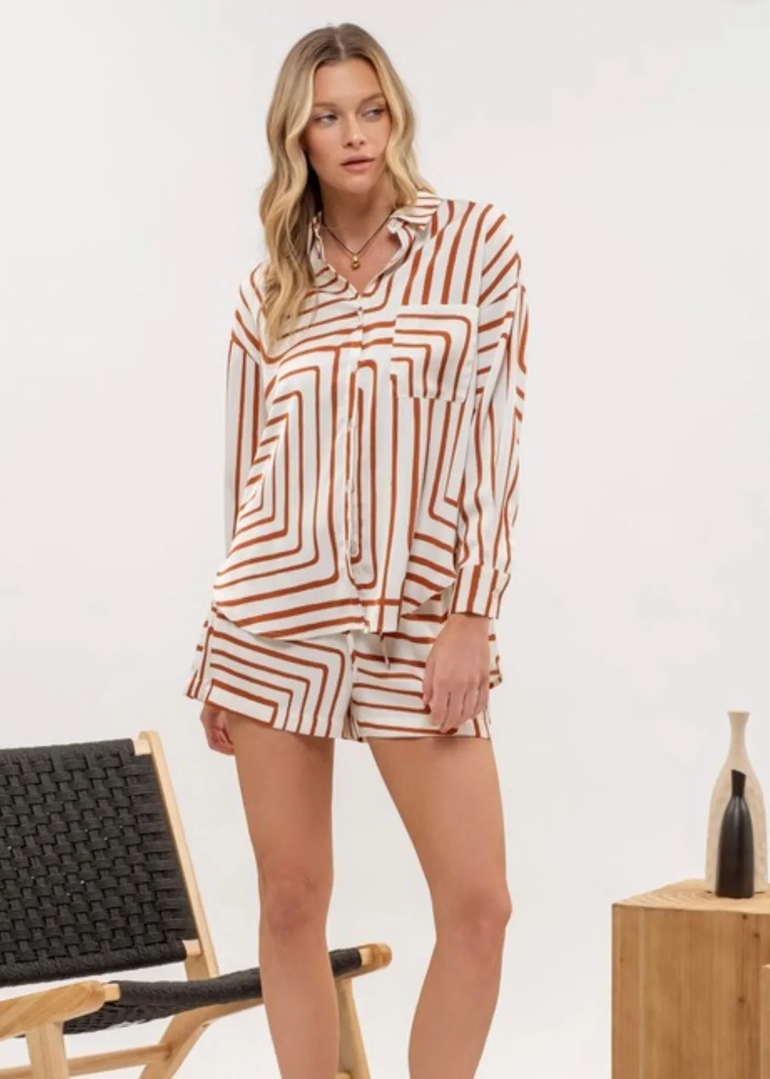 Brown Geometric Patterned Shirt