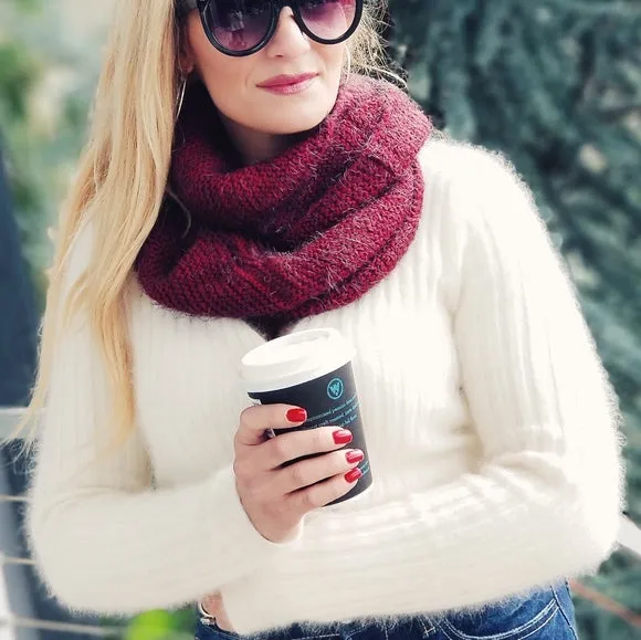 Burgundy Fuzzy Knit Infinity Scarf - Warm Winter Accessory