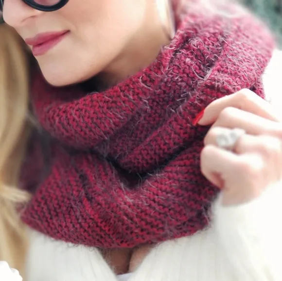 Burgundy Fuzzy Knit Infinity Scarf - Warm Winter Accessory