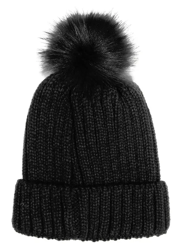 Cable Knit Beanie Hat with Pom Pom.