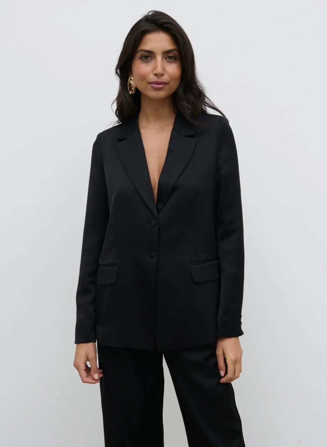 Callie Satin Blazer - Black