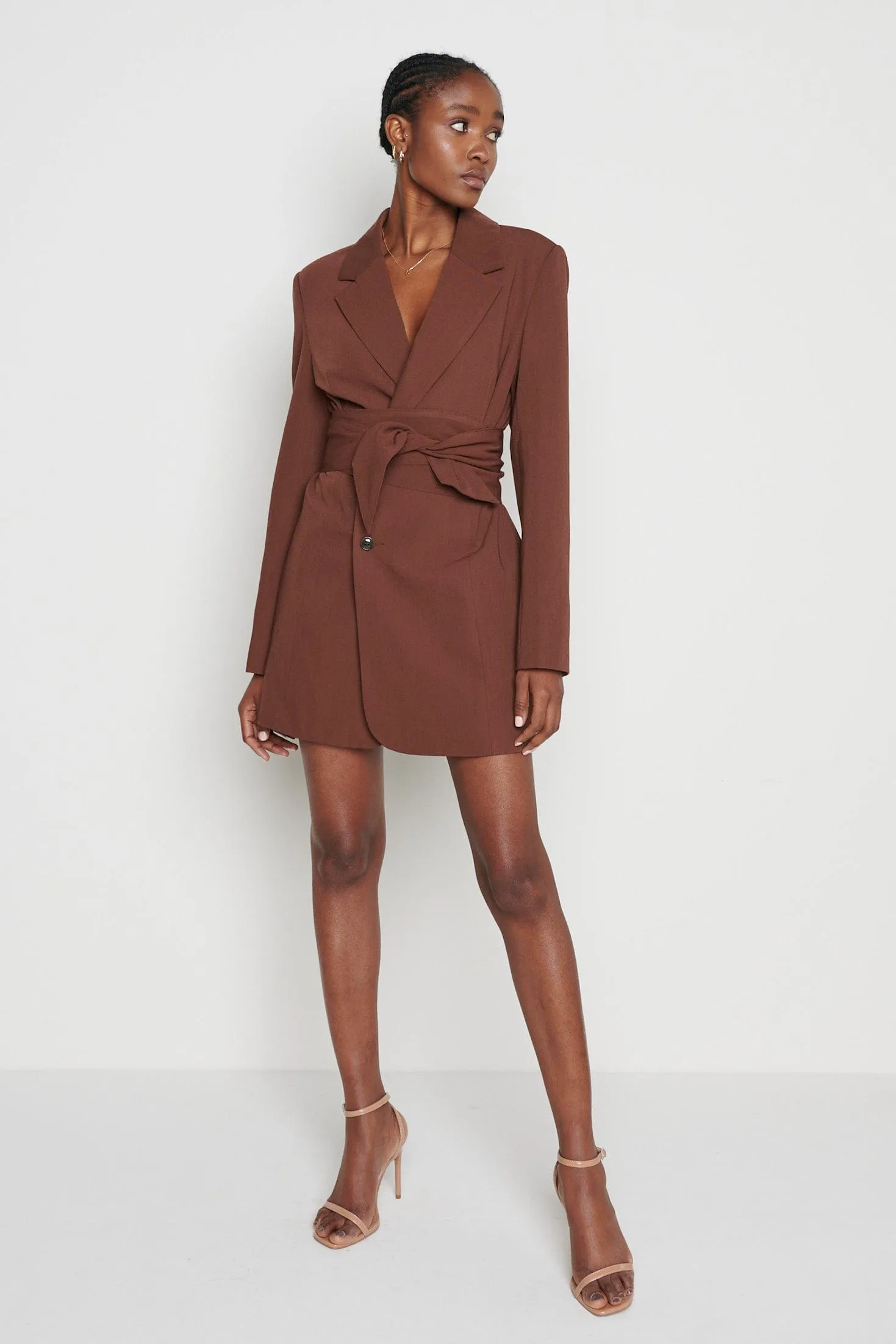 Carrie Belted Blazer Dress - Chocolate Brown