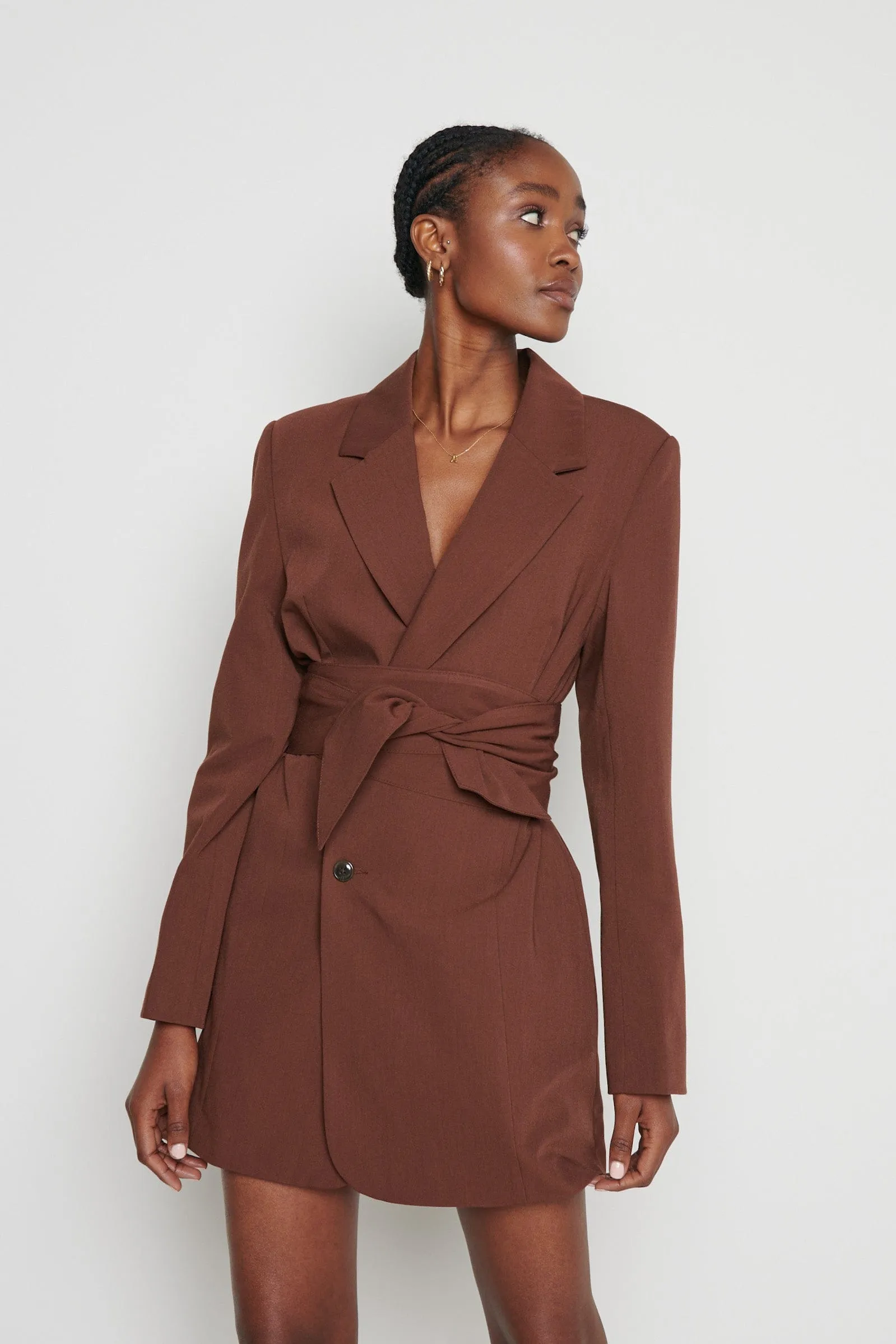 Carrie Belted Blazer Dress - Chocolate Brown