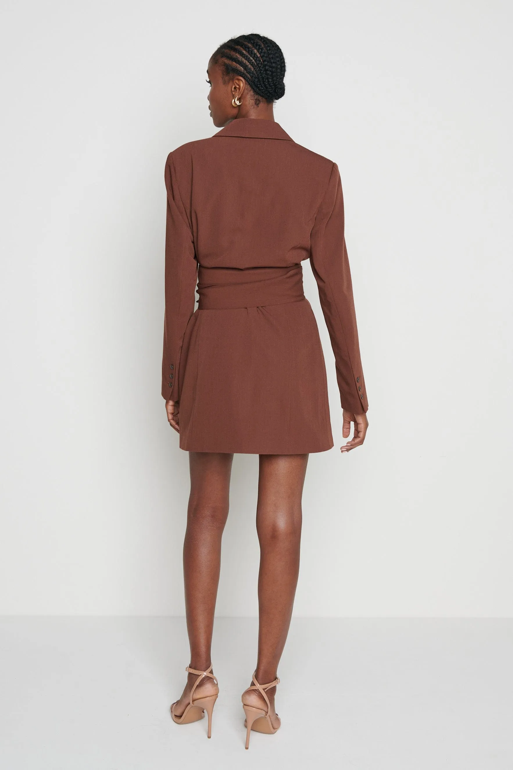 Carrie Belted Blazer Dress - Chocolate Brown