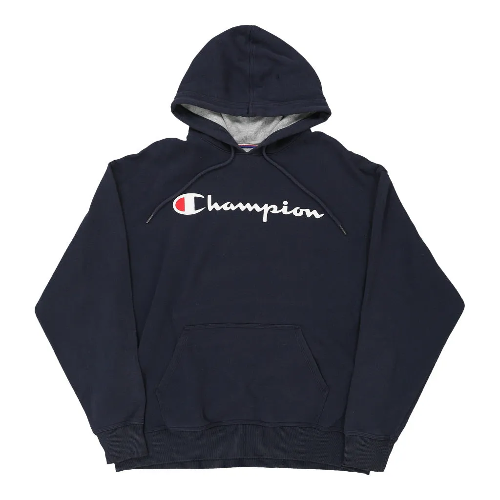 Champion Spellout Hoodie - XL Navy Cotton Blend