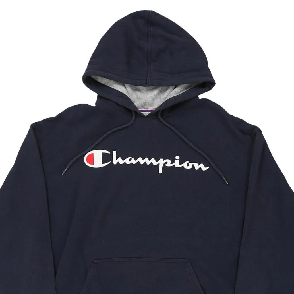 Champion Spellout Hoodie - XL Navy Cotton Blend