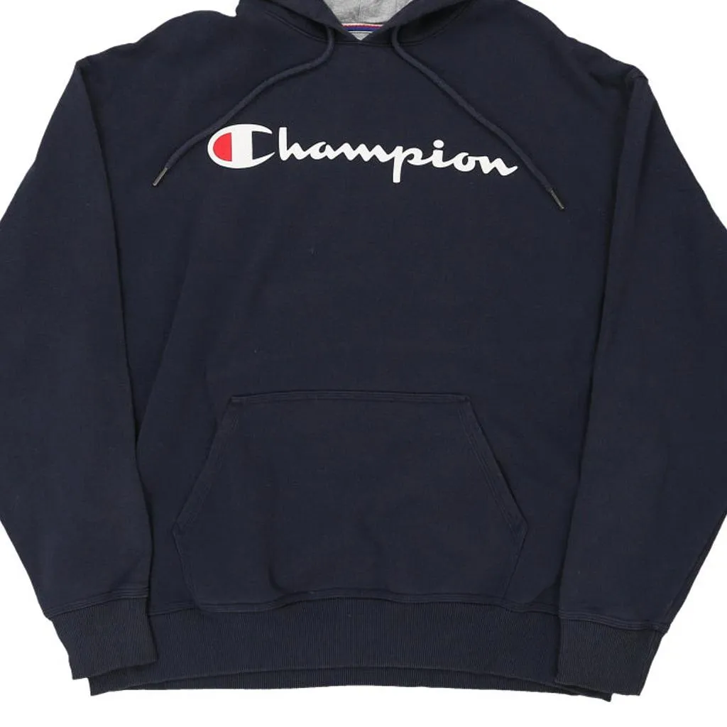 Champion Spellout Hoodie - XL Navy Cotton Blend