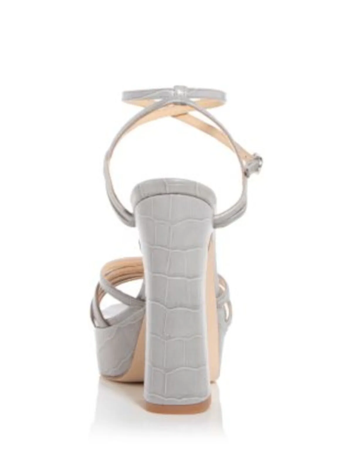 Chelsea Paris Gray Croc Strappy Platform Padded Ankle Strap Open Toe Block Heel Buckle Leather Heeled