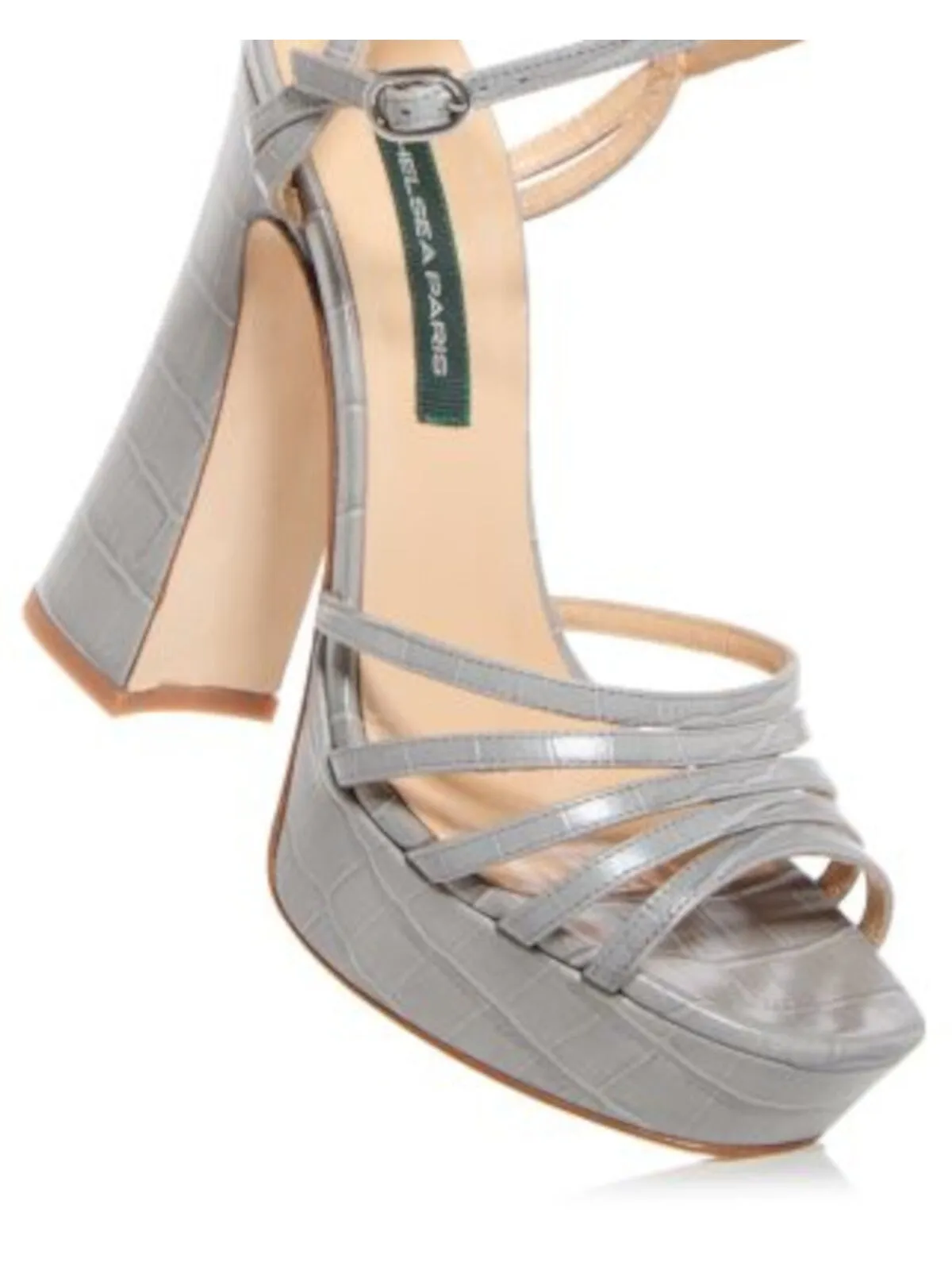 Chelsea Paris Gray Croc Strappy Platform Padded Ankle Strap Open Toe Block Heel Buckle Leather Heeled