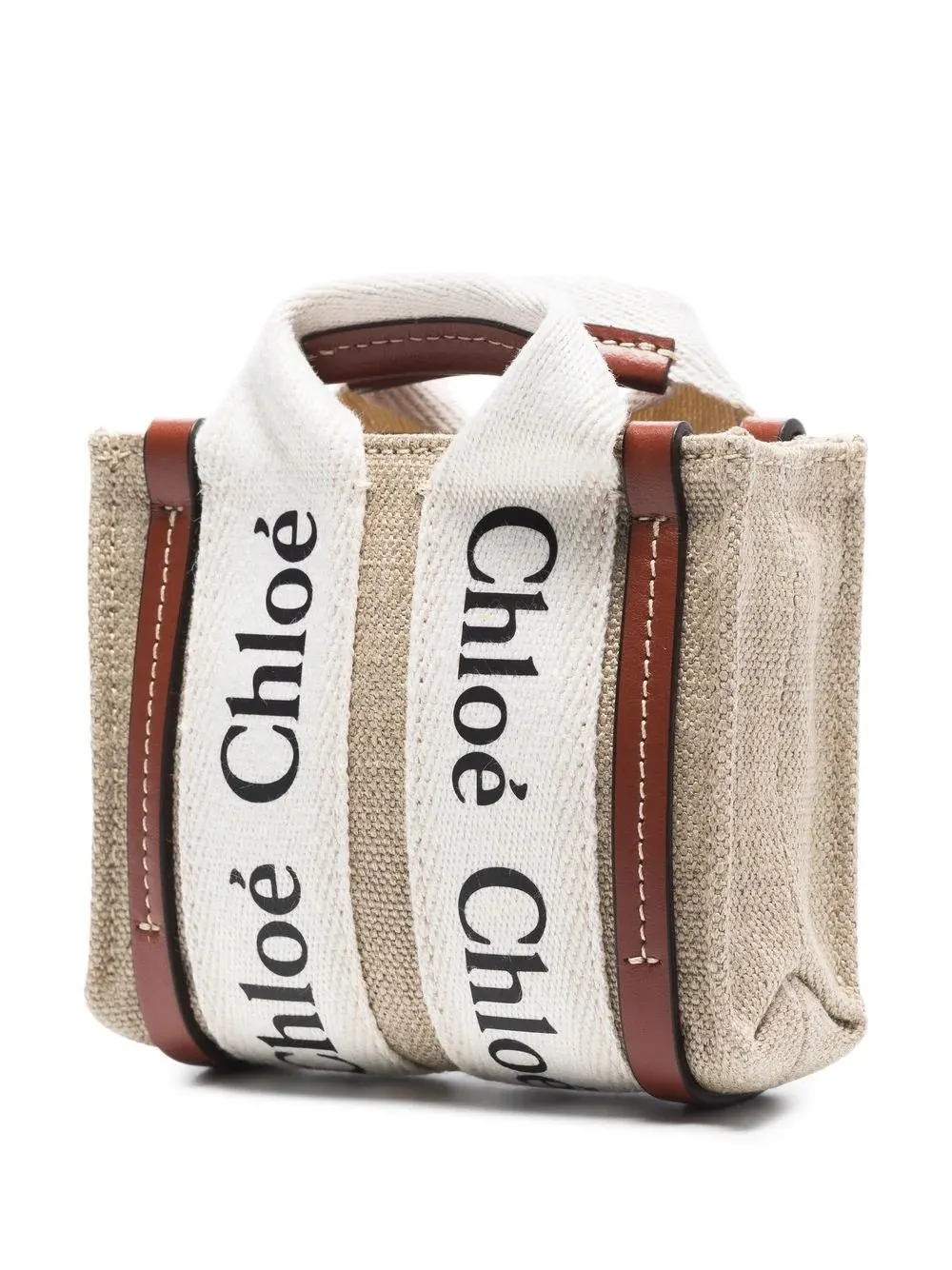 CHLOÉ White and Brown Woody Nano Tote Bag