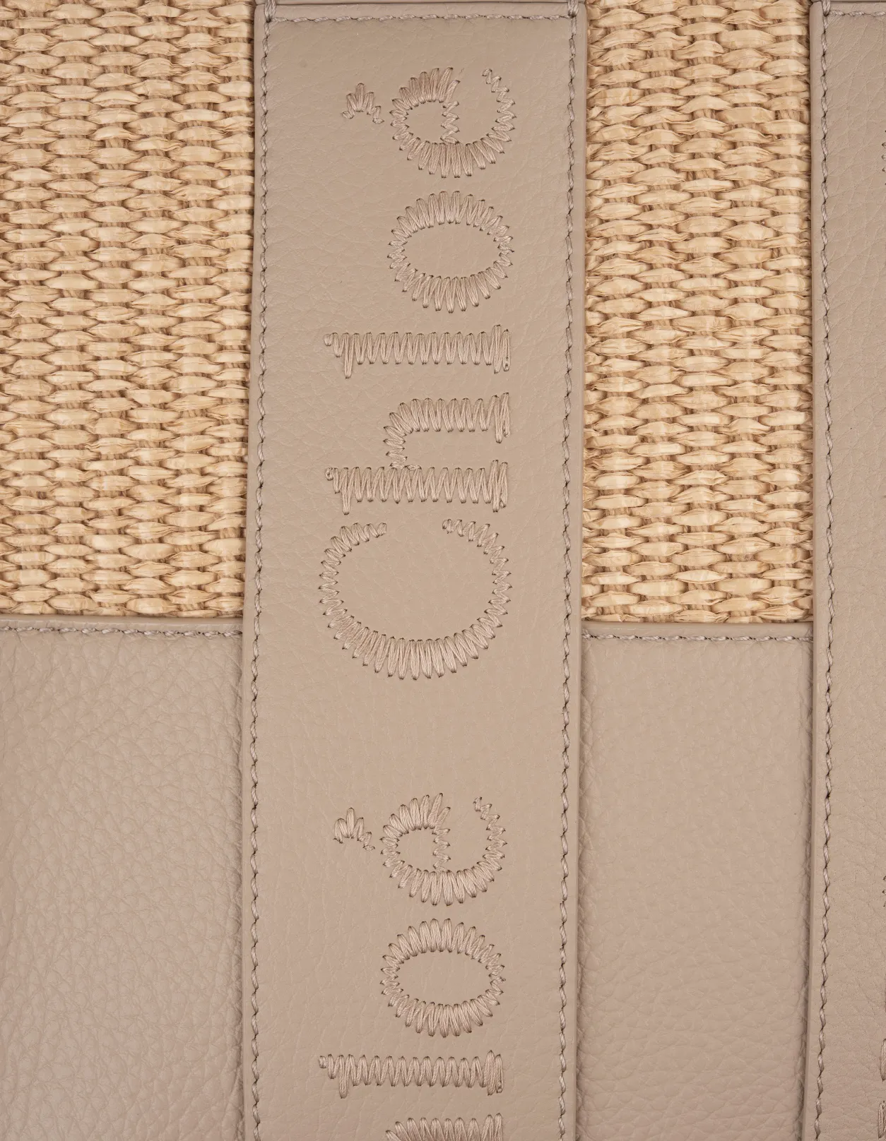 CHLOÉ Woody Small Tote Bag In Leather and Raffia With Embroidered Logo