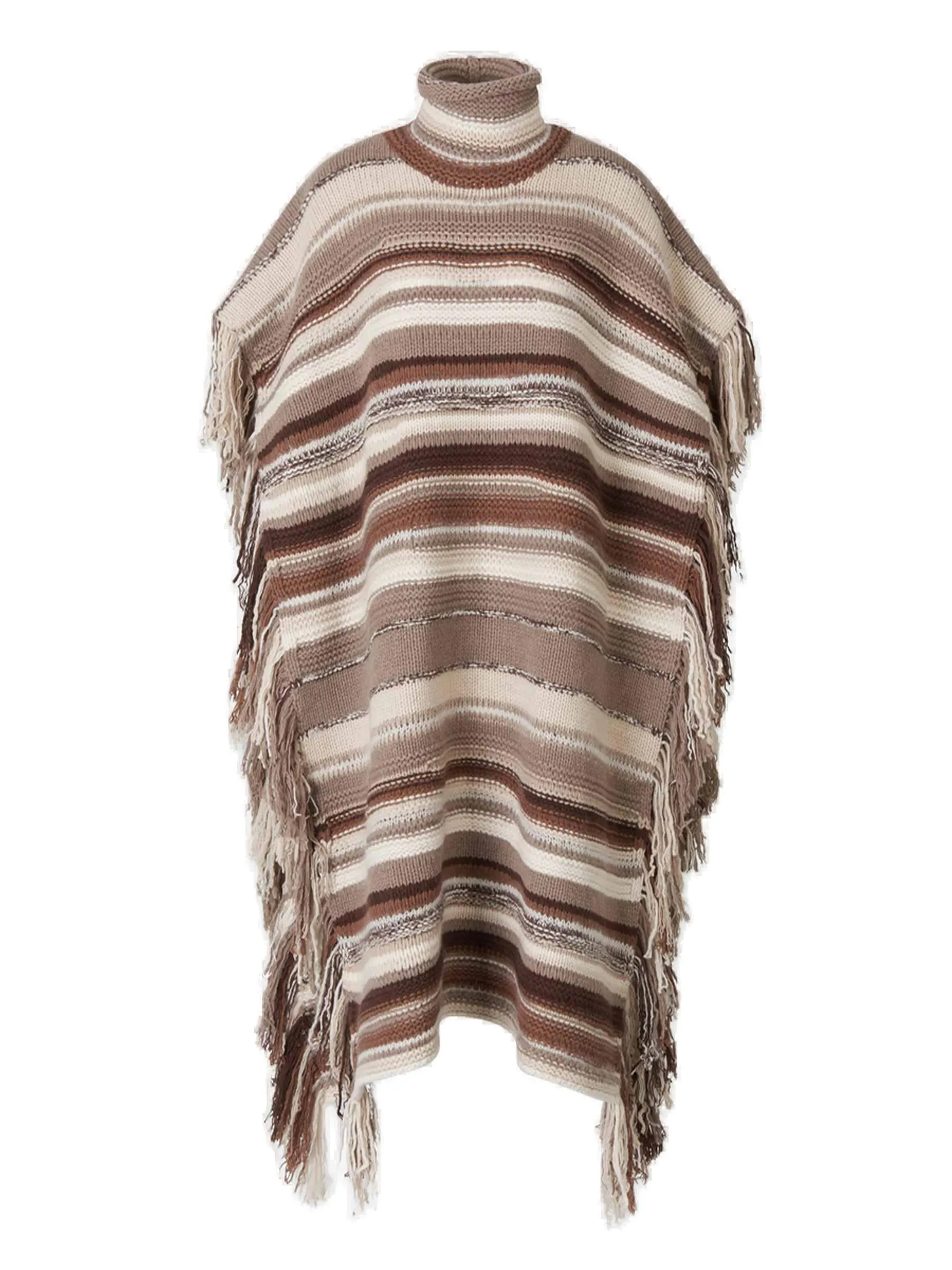 Chloé Fringed Edge Striped Poncho - Striped Fringed Edge Poncho by Chloé