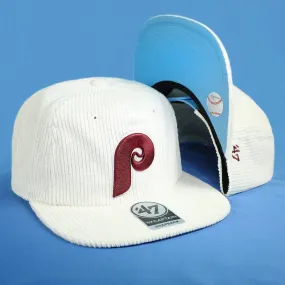 Corduroy Cooperstown Philadelphia Phillies Snapback Hat | White Corduroy Snap Cap