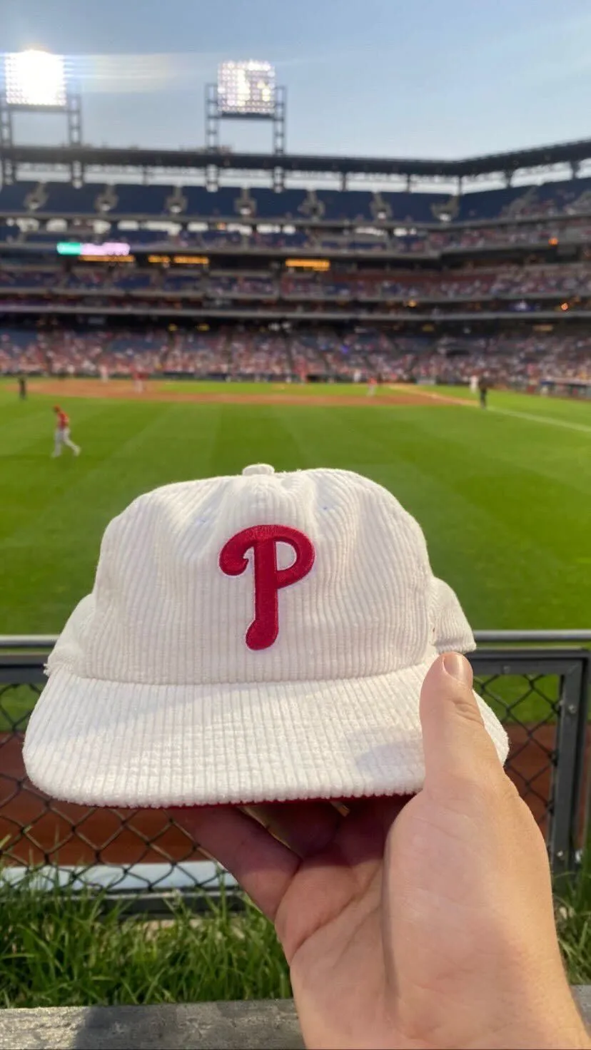 Corduroy Cooperstown Philadelphia Phillies Snapback Hat | White Corduroy Snap Cap