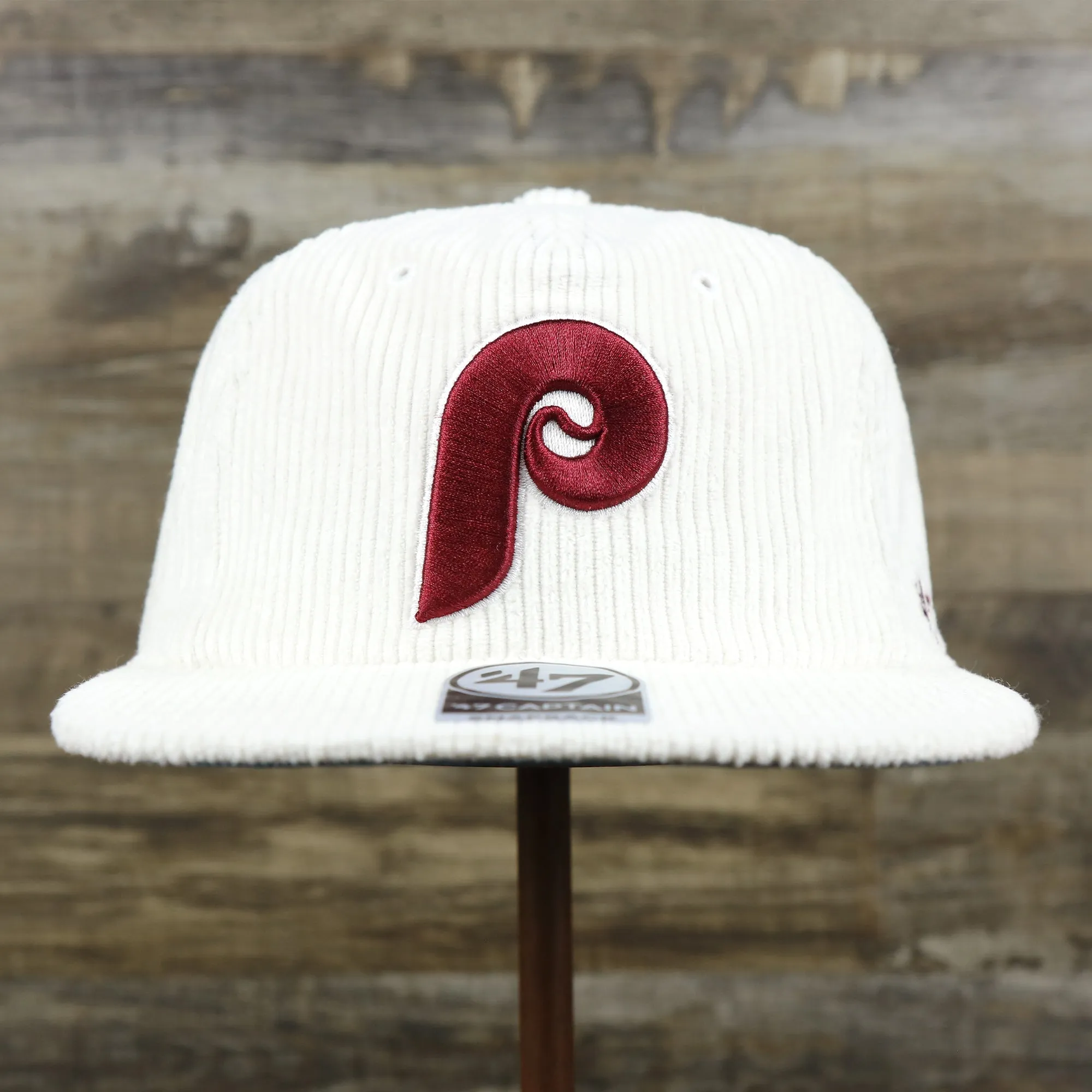 Corduroy Cooperstown Philadelphia Phillies Snapback Hat | White Corduroy Snap Cap