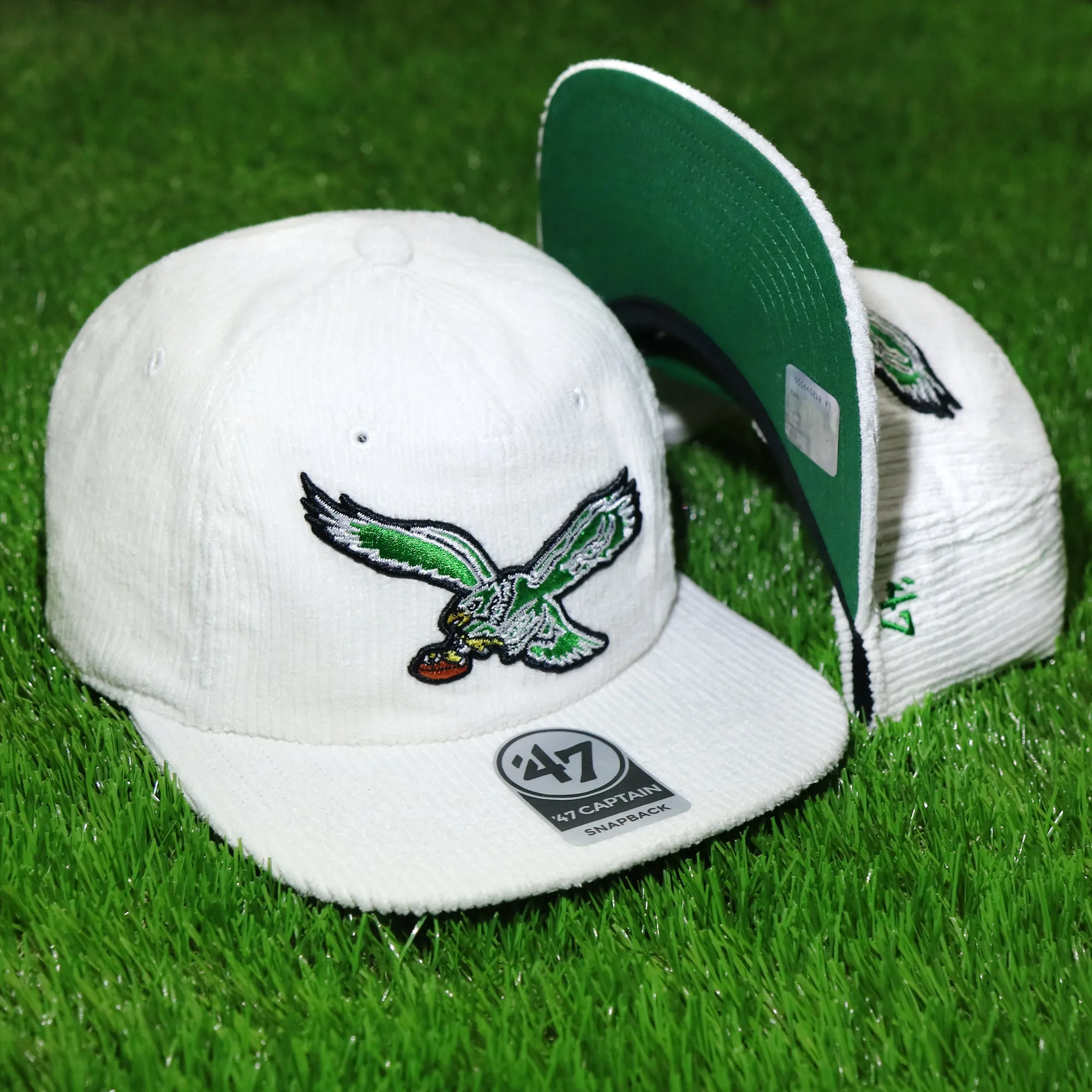 Corduroy Philadelphia Eagles Snapback Hat | White Corduroy Snap Cap