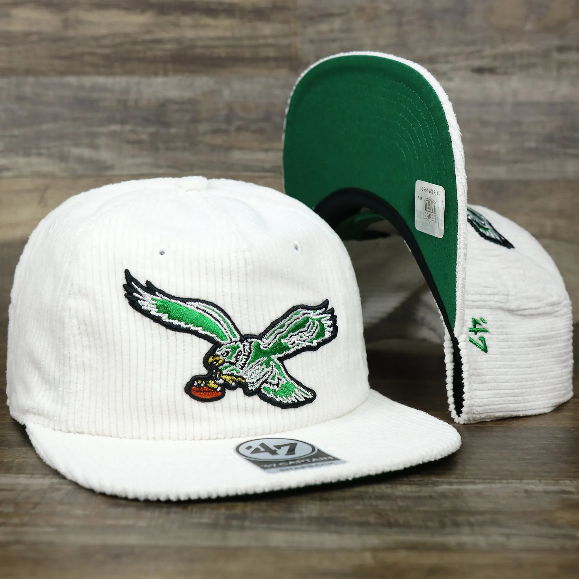 Corduroy Philadelphia Eagles Snapback Hat | White Corduroy Snap Cap