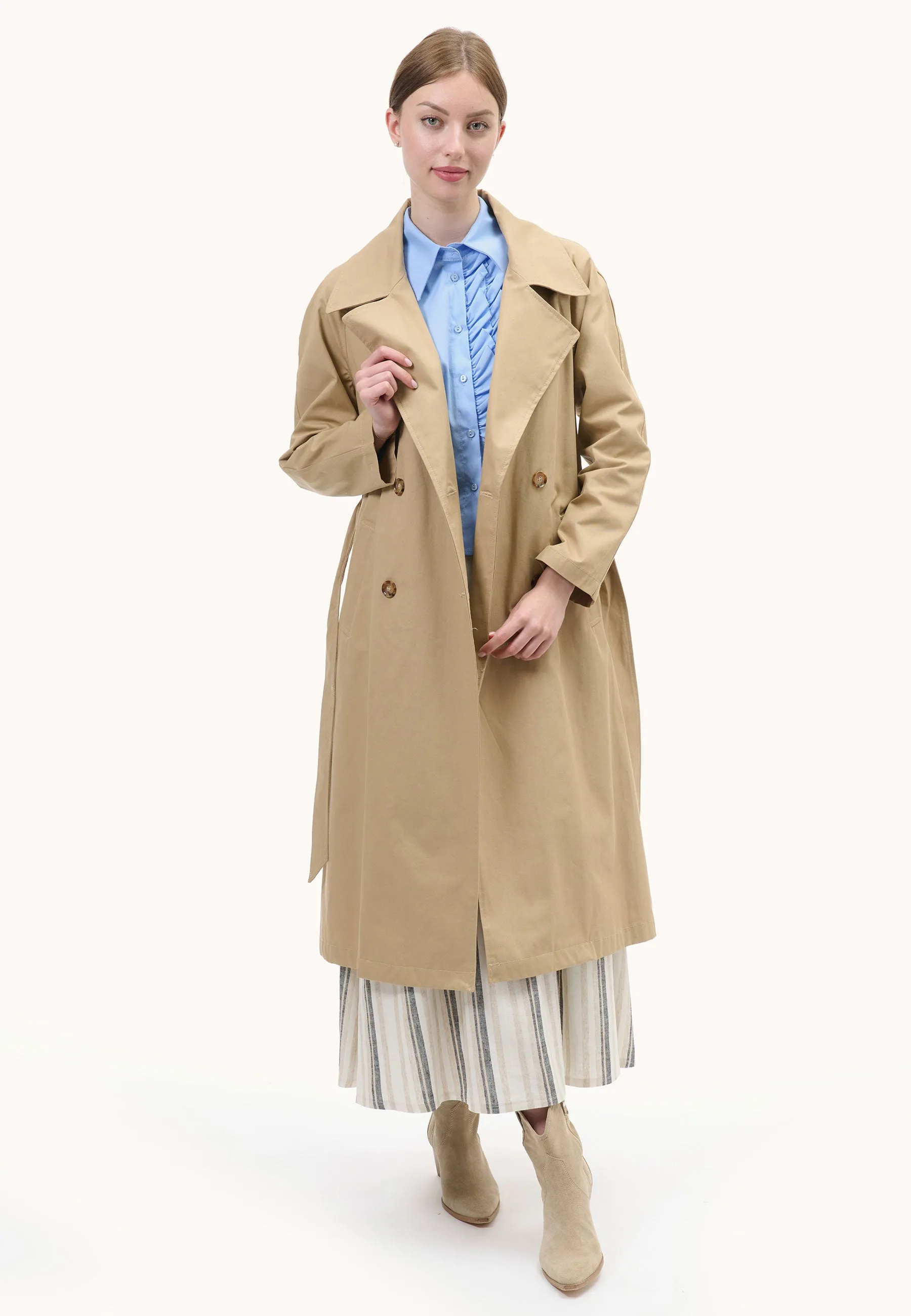 Cotton double-breasted trench coat.