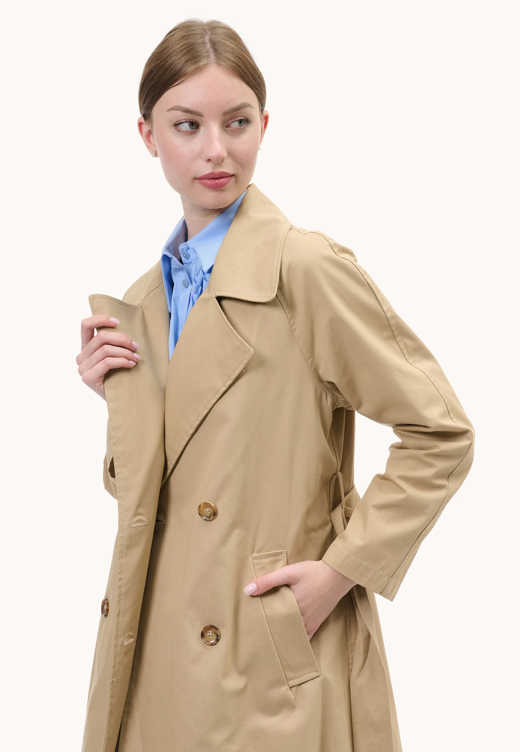 Cotton double-breasted trench coat.