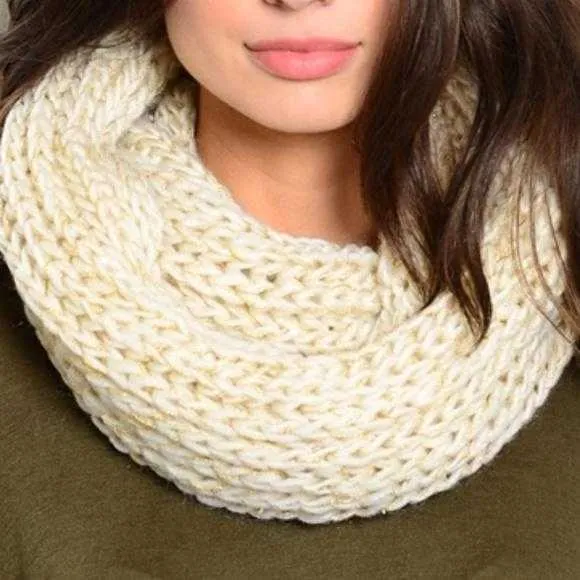 Cream Knit Infinity Scarf → Soft Cream Knitted Infinity Scarf