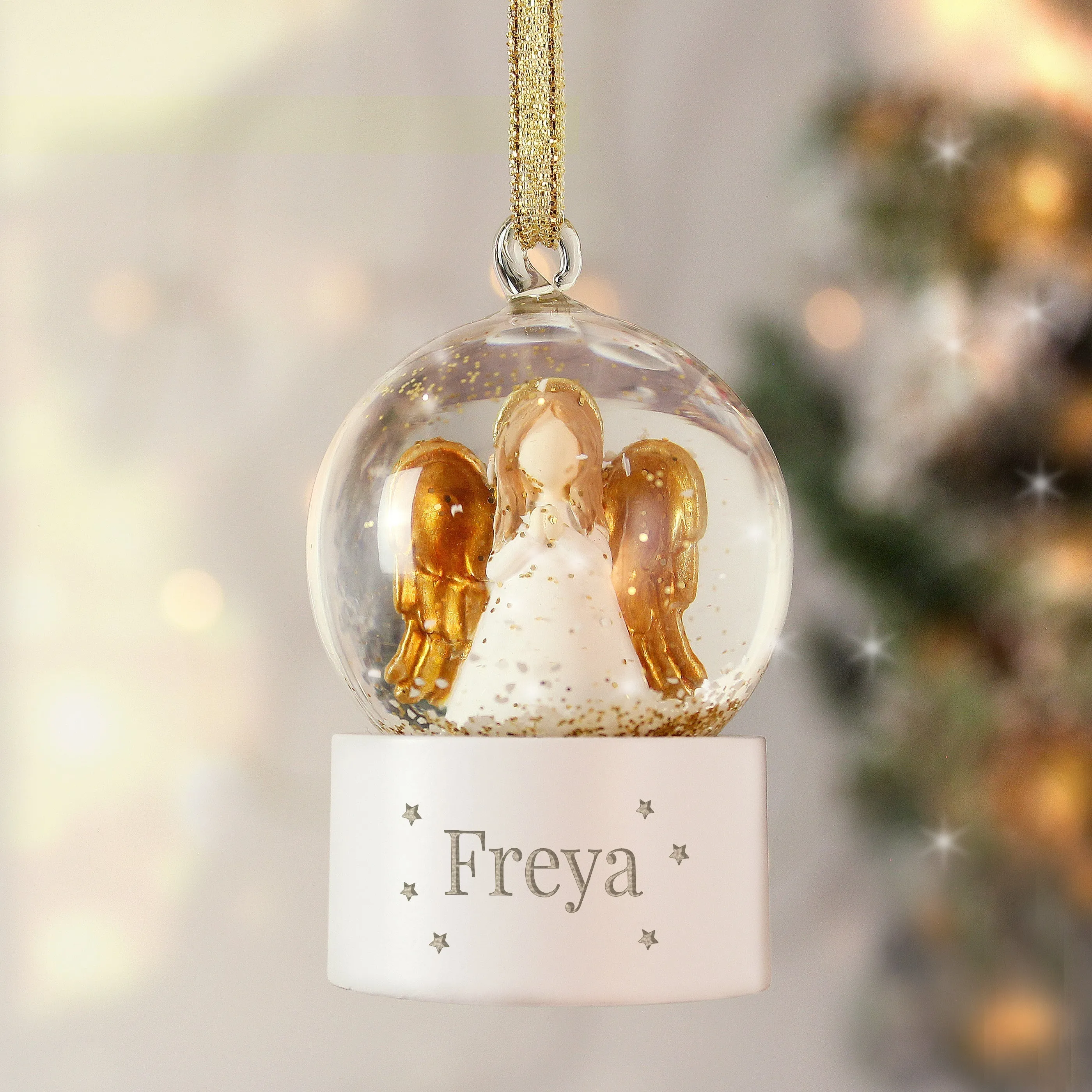 Custom Name Angel Glitter Snow Globe Ornament - Personalized Tree Decoration