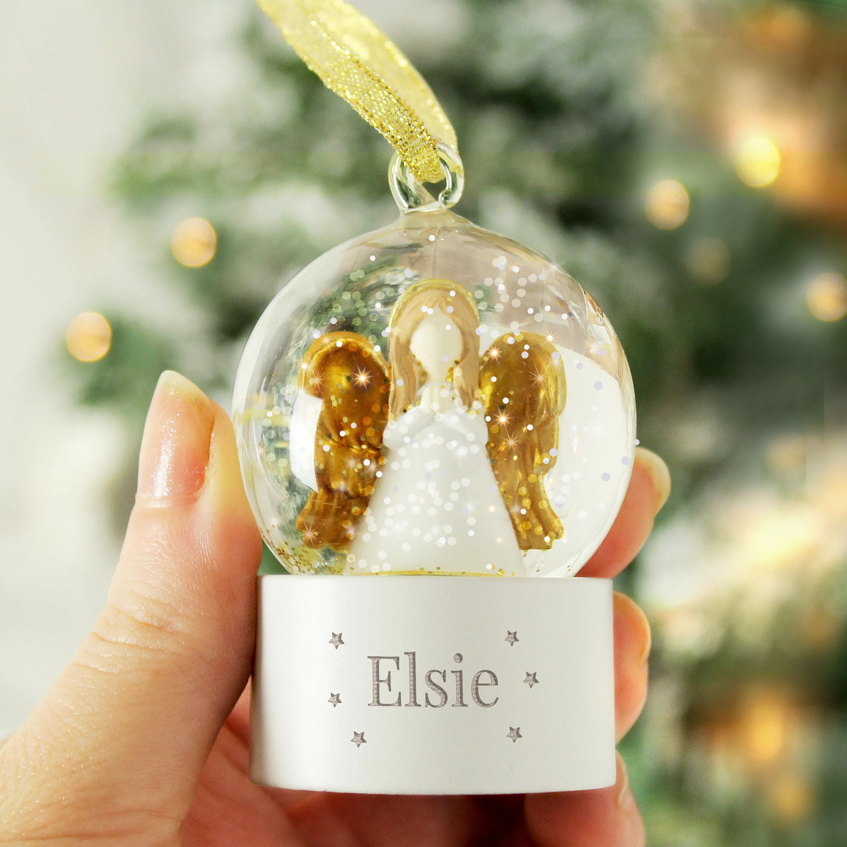 Custom Name Angel Glitter Snow Globe Ornament - Personalized Tree Decoration