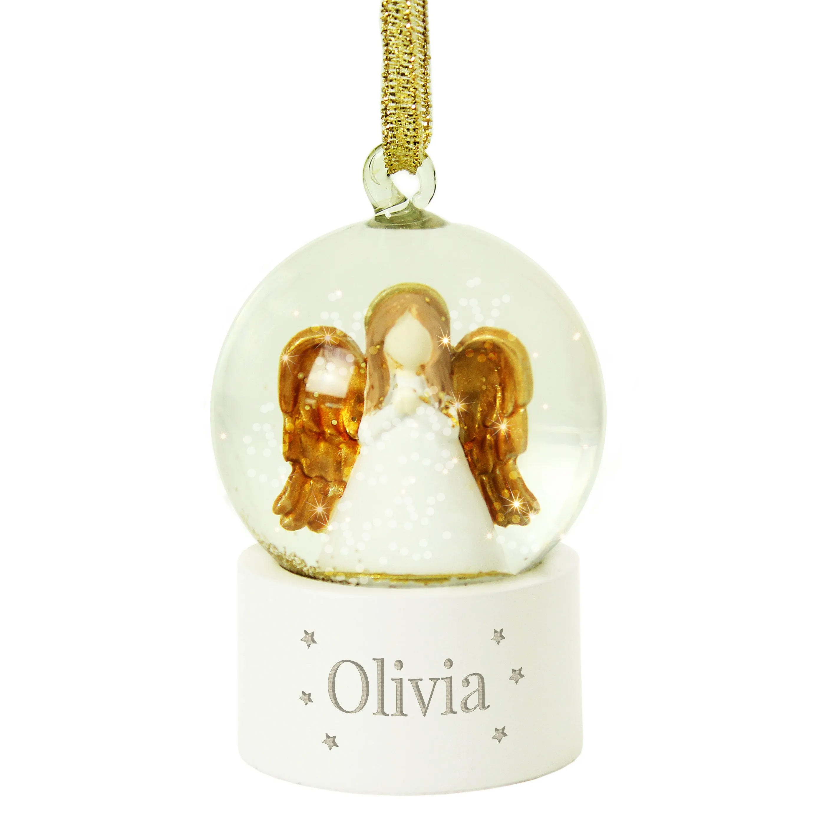 Custom Name Angel Glitter Snow Globe Ornament - Personalized Tree Decoration