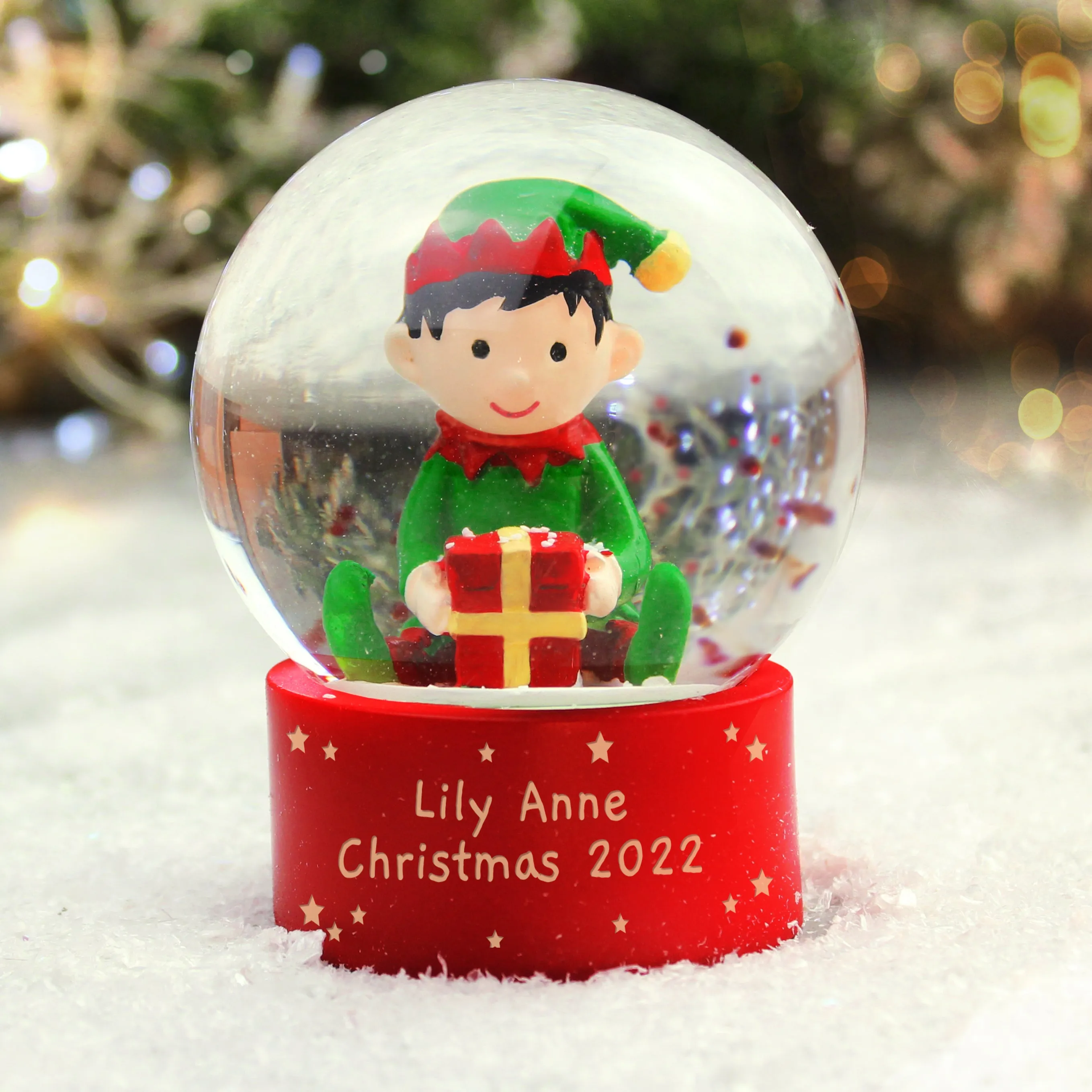 Customized Elf Glitter Snow Globe with Personal Message