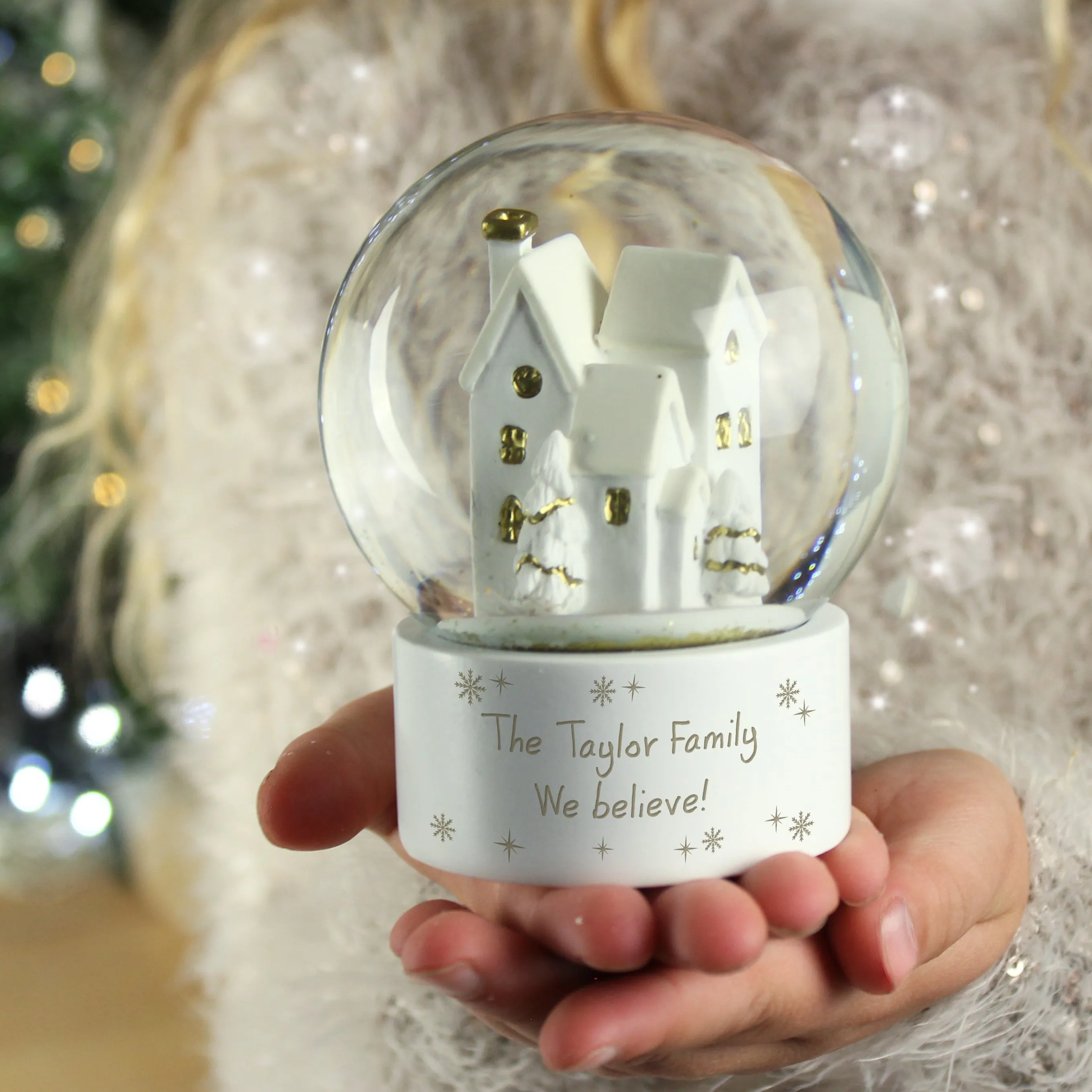 Customized Snow Globe with Glitter - Personalized Village Scene