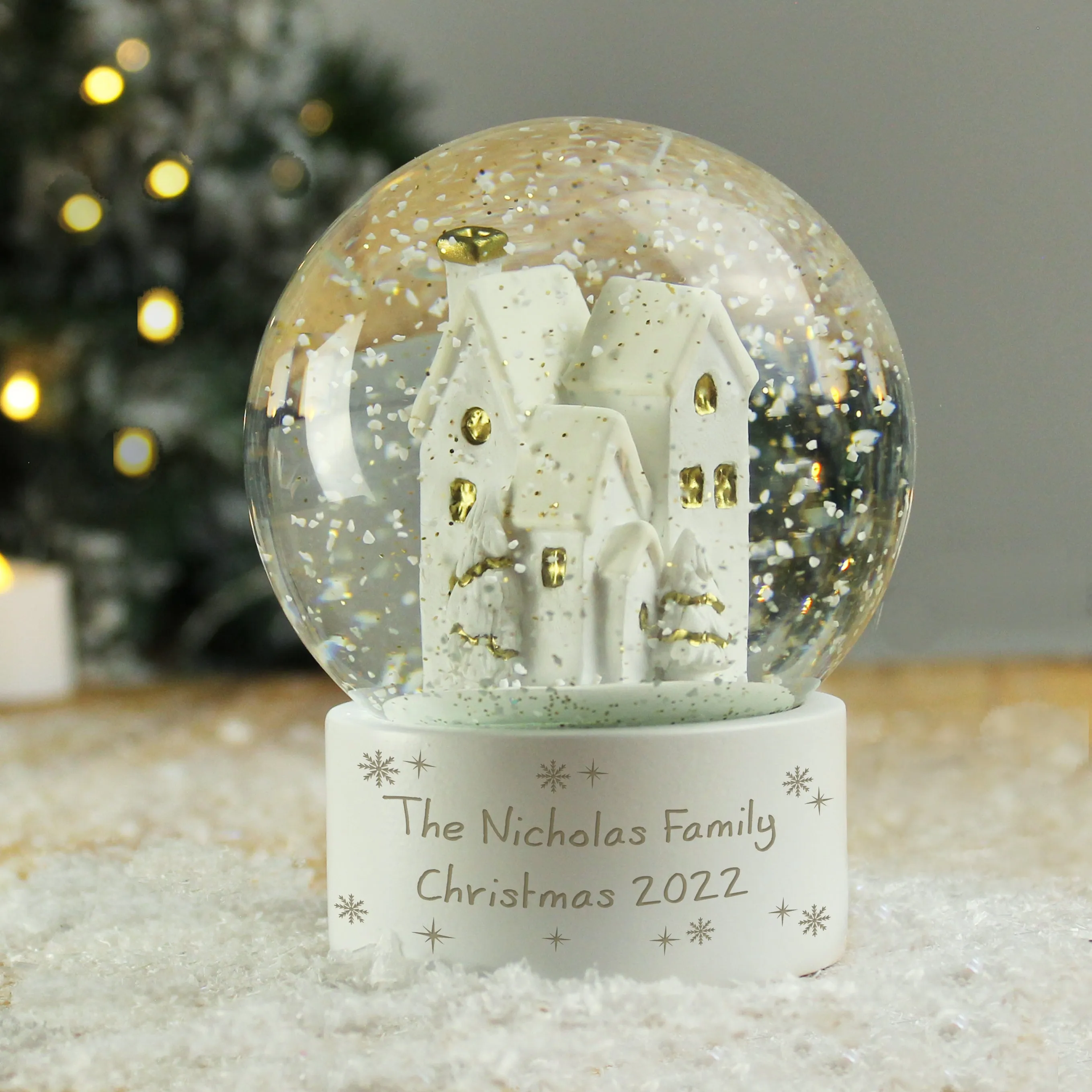 Customized Snow Globe with Glitter - Personalized Village Scene