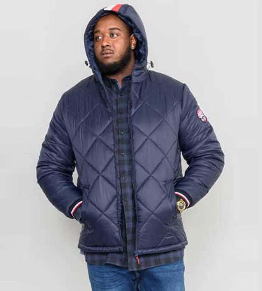 D555 Big Mens Diamond Quilted Puffer Jacket With Hood and Ribbed Cuffs (ANGUS)