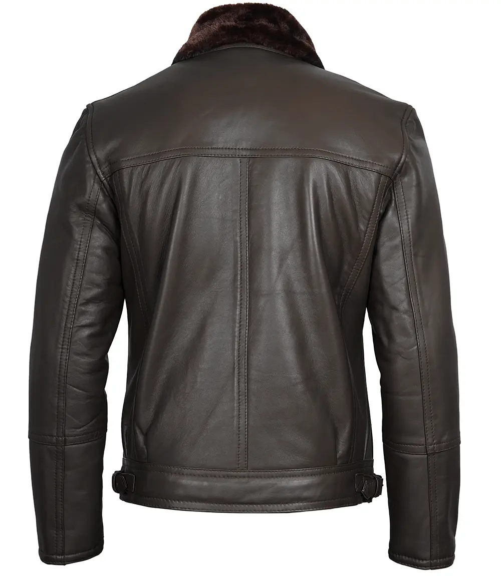 Dark Brown Asymmetrical Leather Shearling Jacket Men's