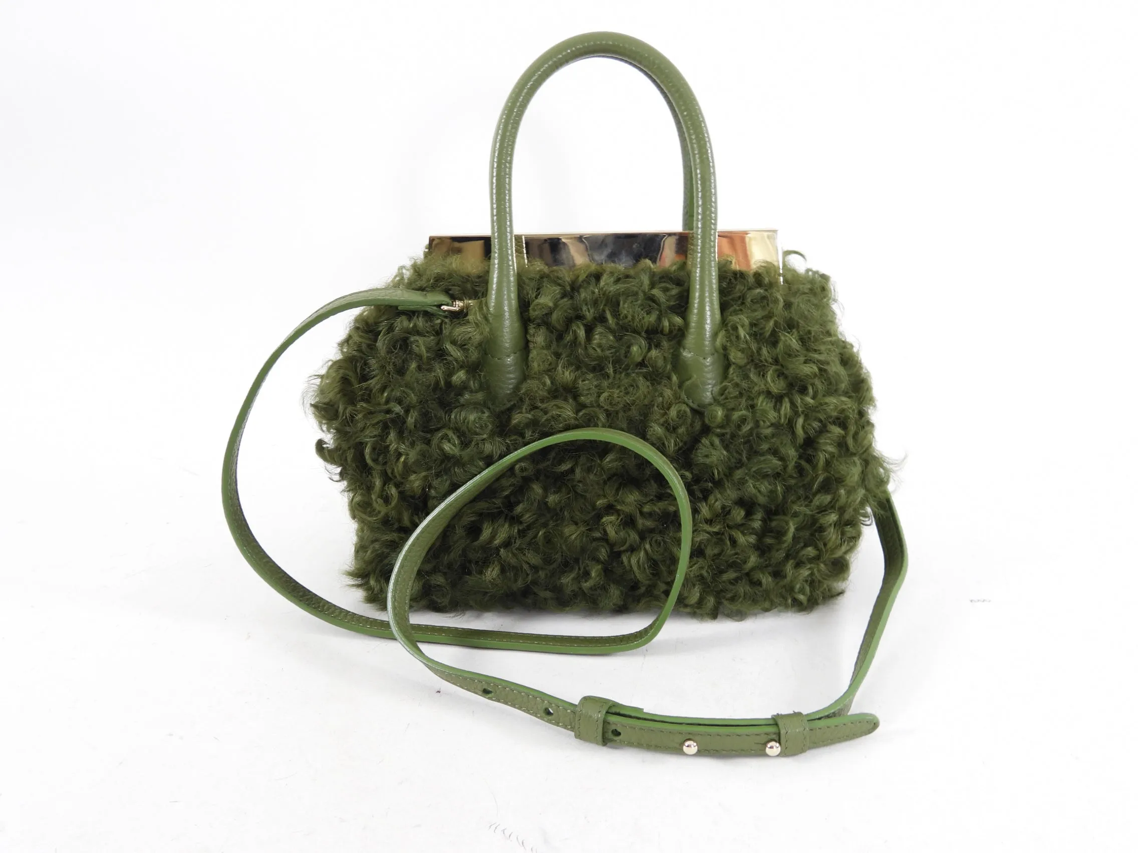 Dee Ocleppo Green Shearling Bag - Available in Two-Way Design