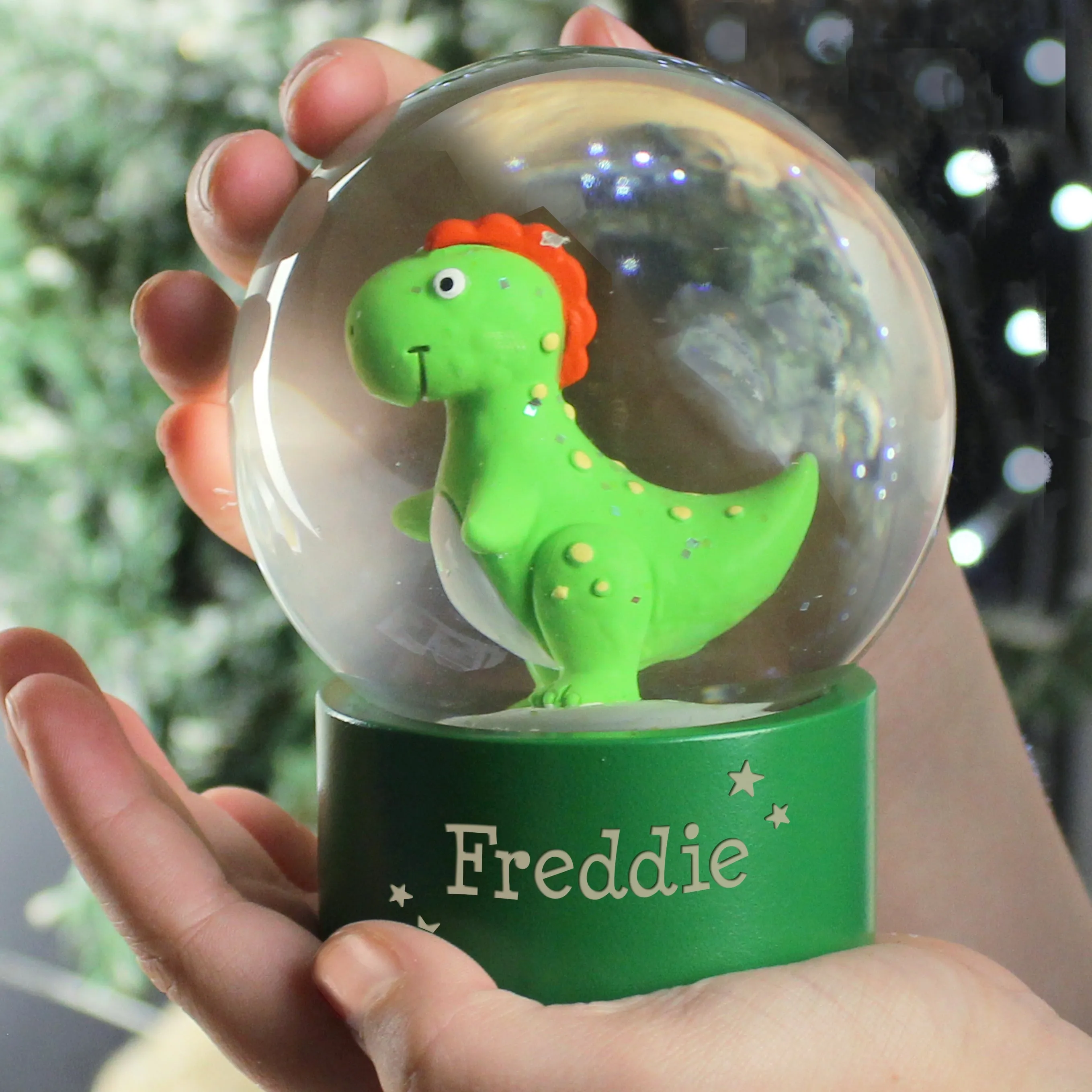 Dinosaur Glitter Snow Globe - Personalized Name Only.