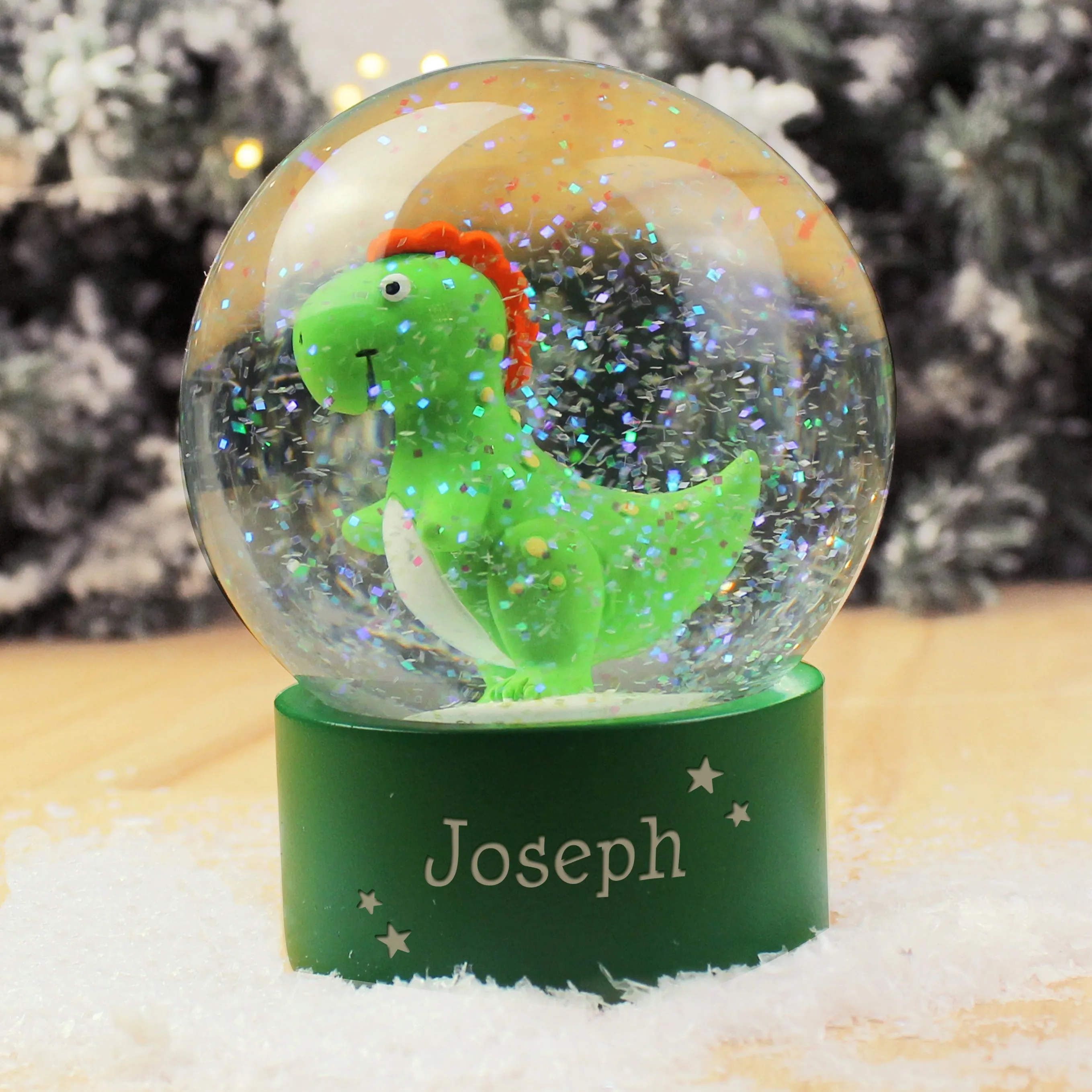 Dinosaur Glitter Snow Globe - Personalized Name Only.