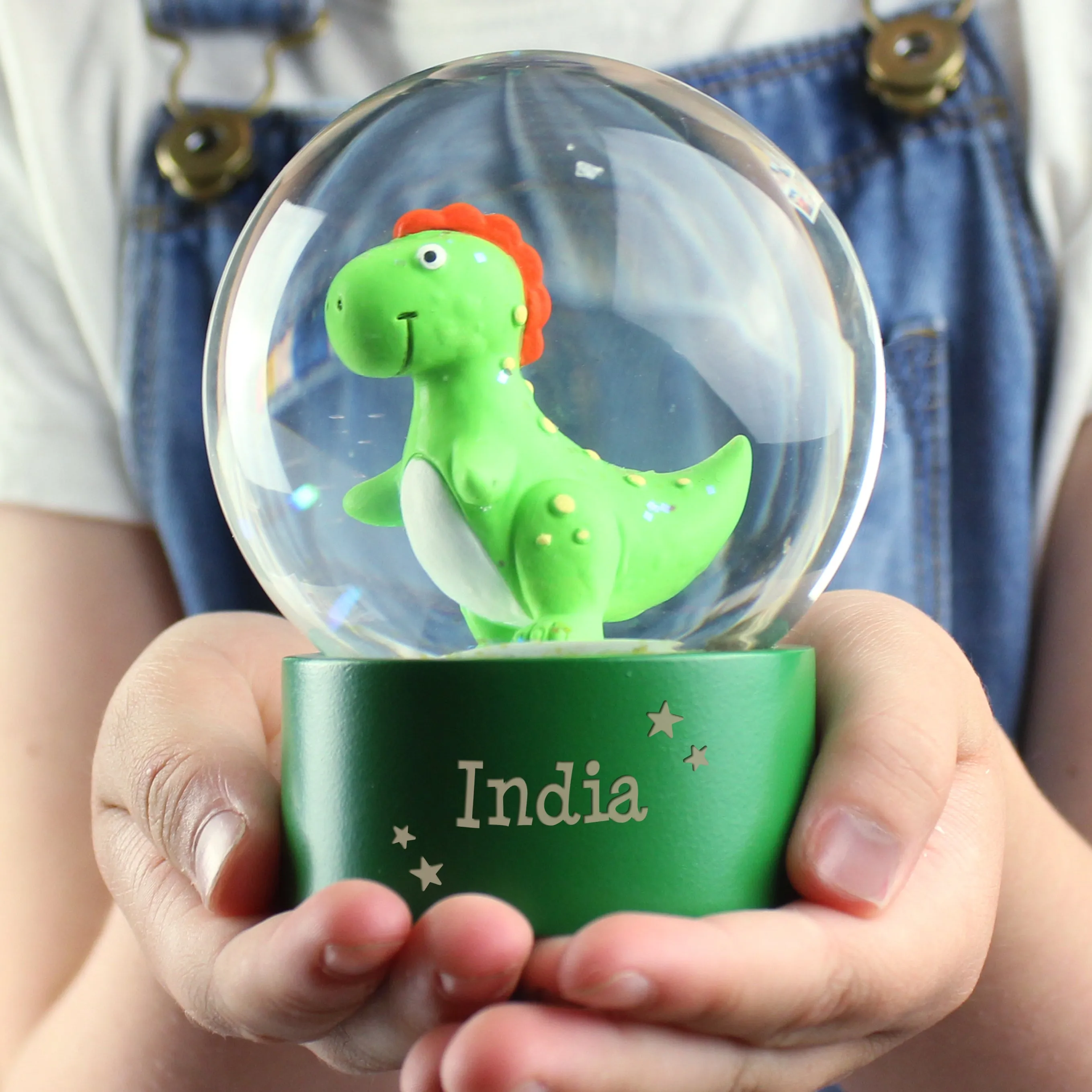 Dinosaur Glitter Snow Globe - Personalized Name Only.