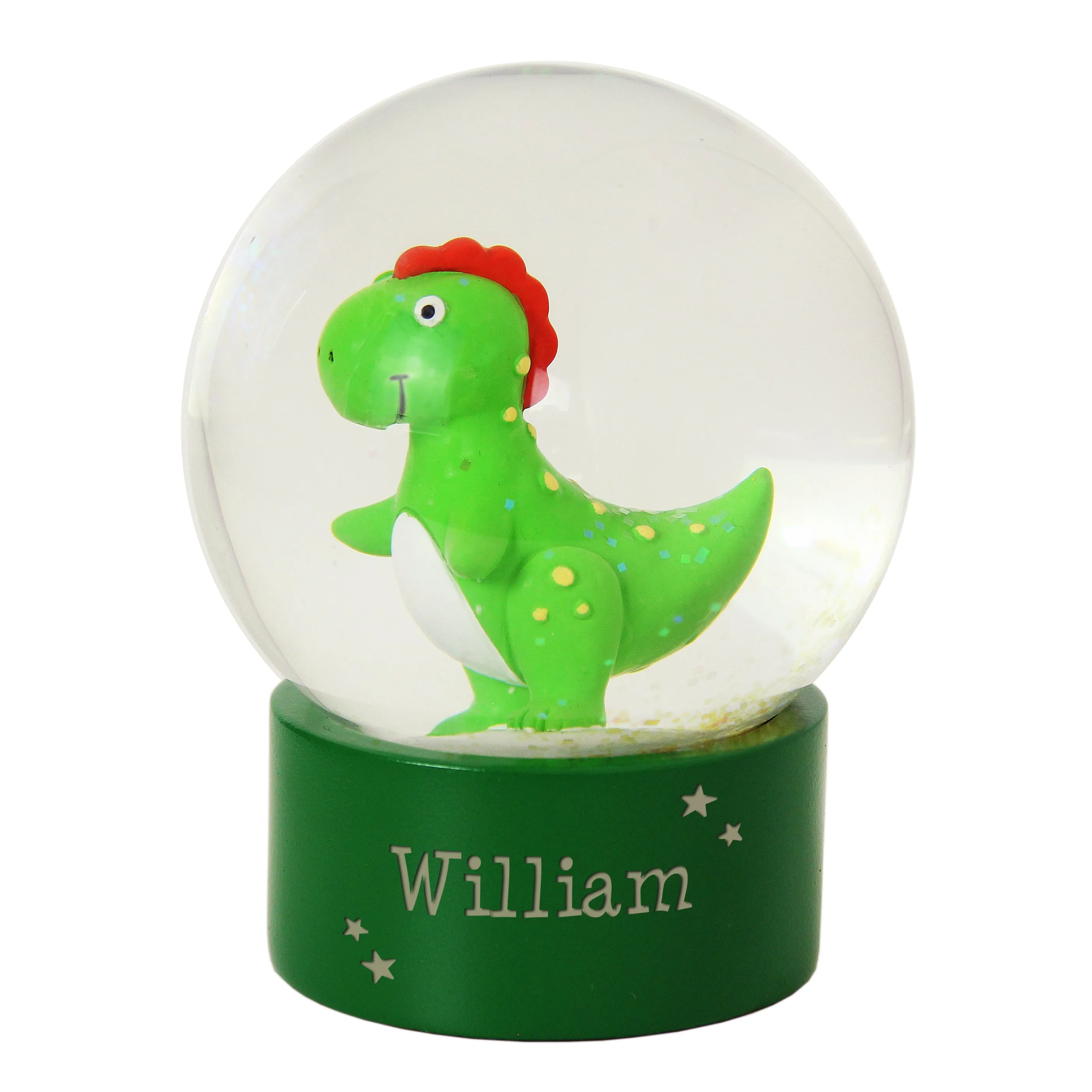 Dinosaur Glitter Snow Globe - Personalized Name Only.