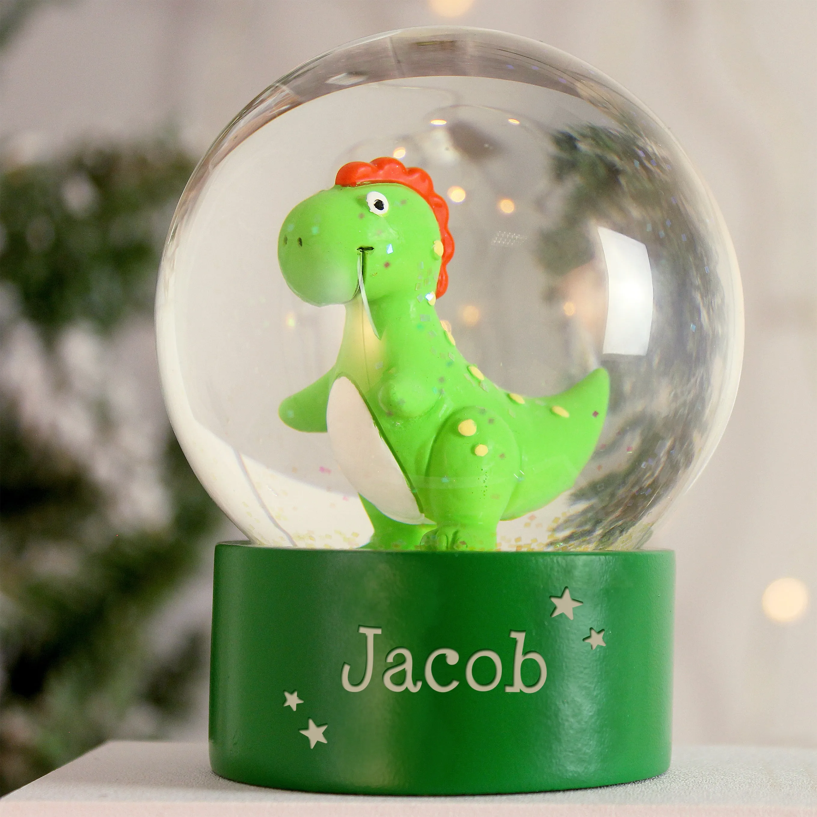 Dinosaur Glitter Snow Globe - Personalized Name Only.