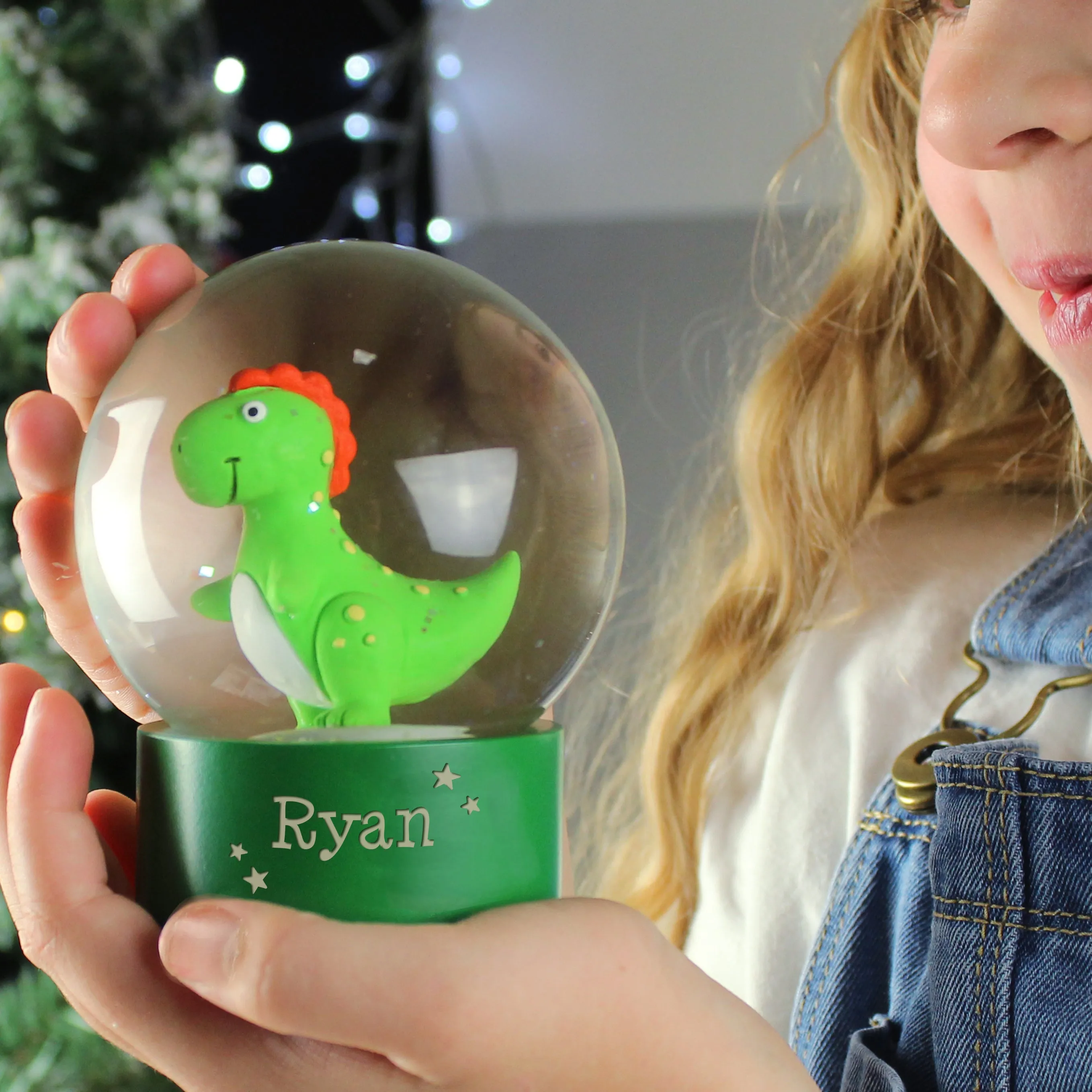 Dinosaur Glitter Snow Globe - Personalized Name Only.