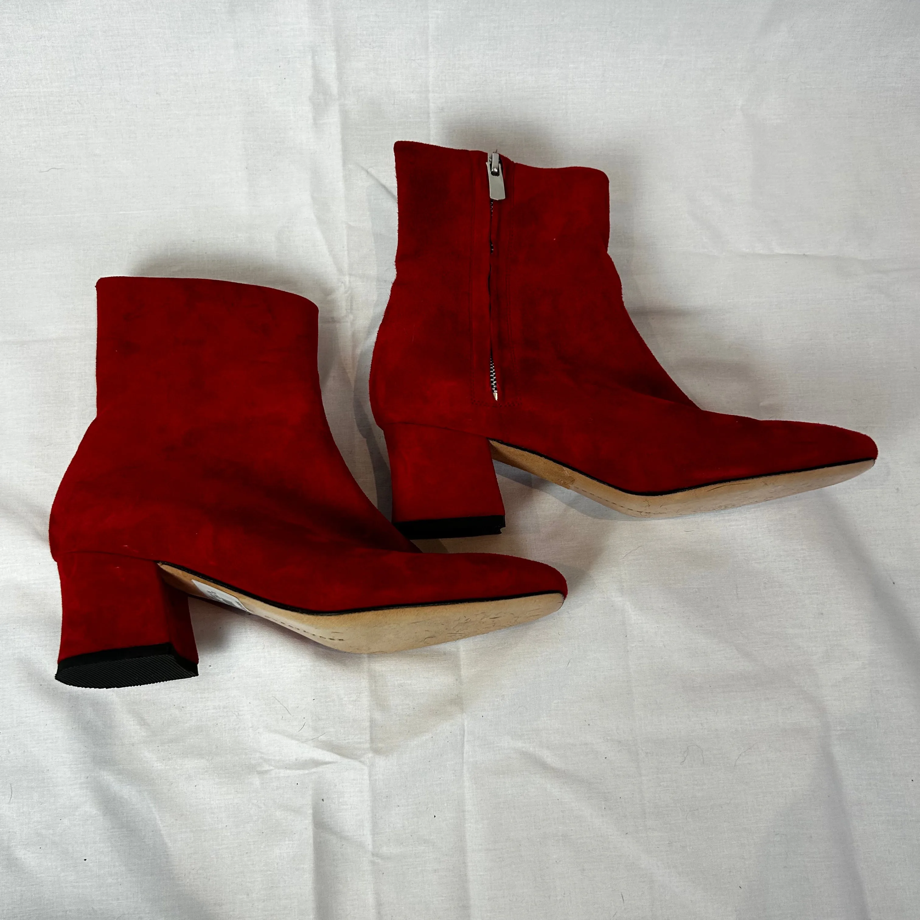 Dorateymur Red Suede Zippered Ankle Boots (Size 37/37.5/38)