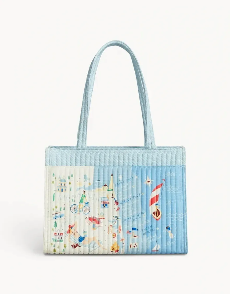 Down The Shore Quilted Zip Tote - Coastal-inspired Quilted Totebag with Zip Closure.