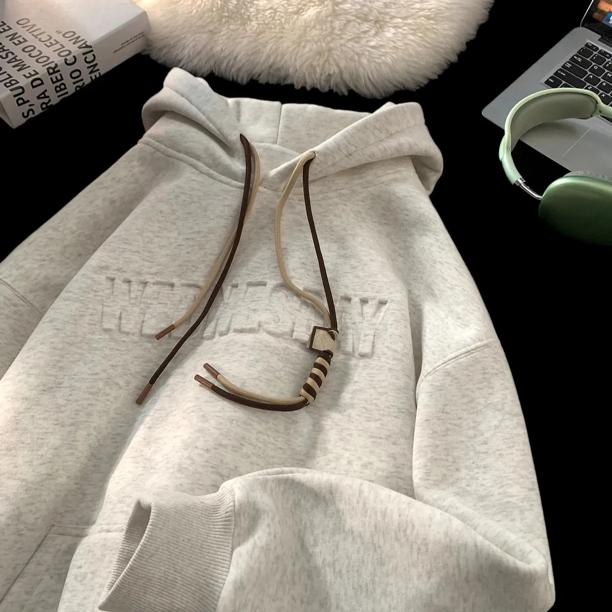 Drawstring Wednesday Embossed Letters Hoodie