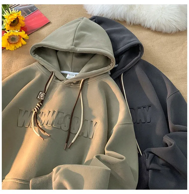 Drawstring Wednesday Embossed Letters Hoodie