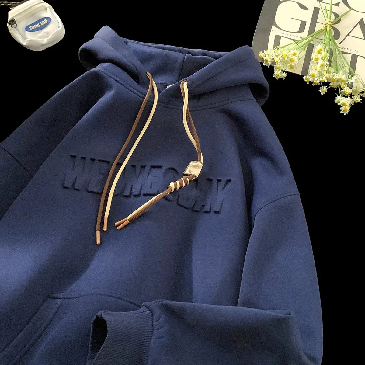 Drawstring Wednesday Embossed Letters Hoodie