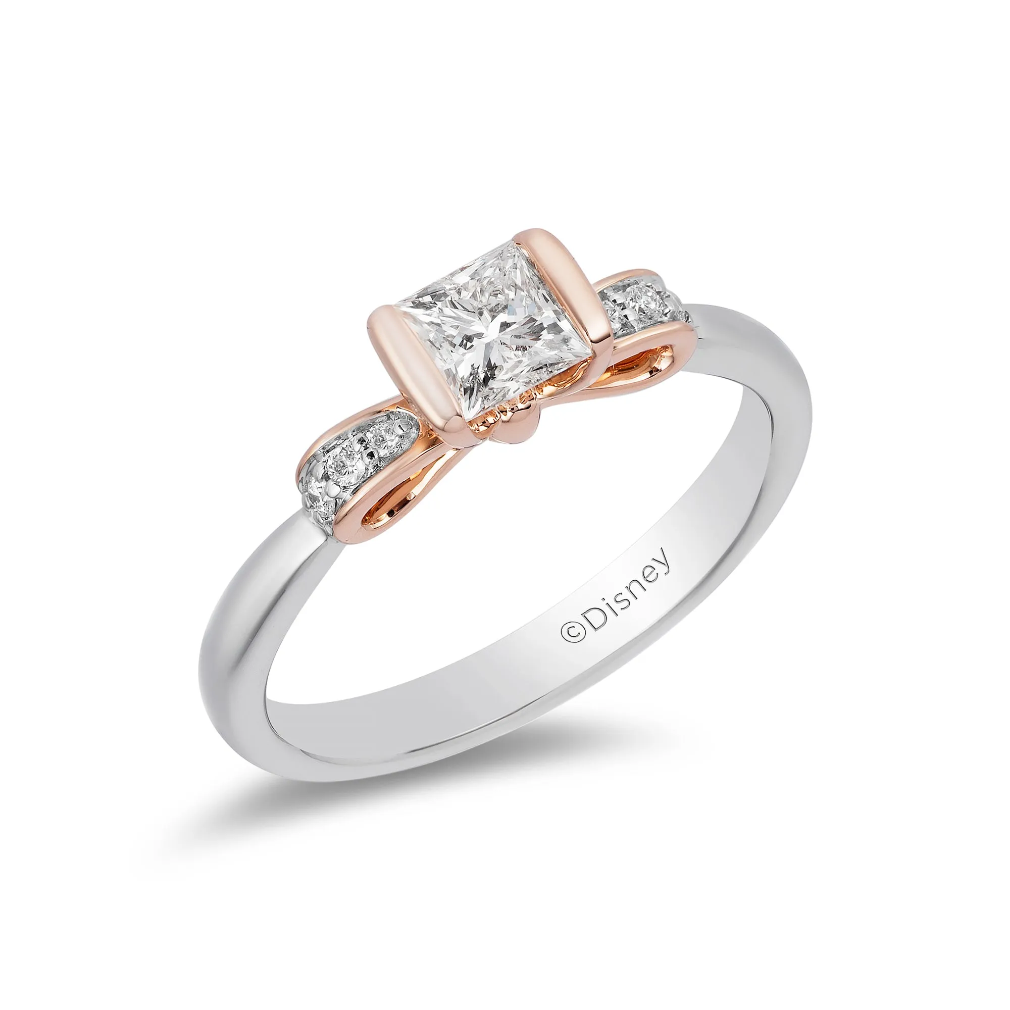 Enchanted Diamond Snow White Engagement Ring - 14K White and Rose Gold, 1/2 CTTW